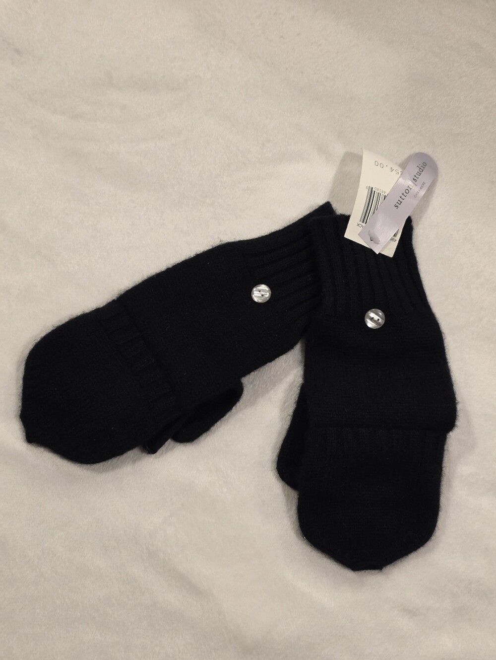 Cashmere Black Fold-Over Mittens - Sutton Studio